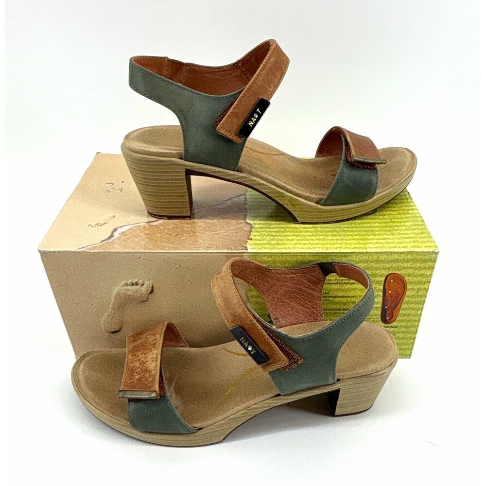 Naot Women’s Strappy Leather distressed Sandals Green/Brown EU 39 US 9